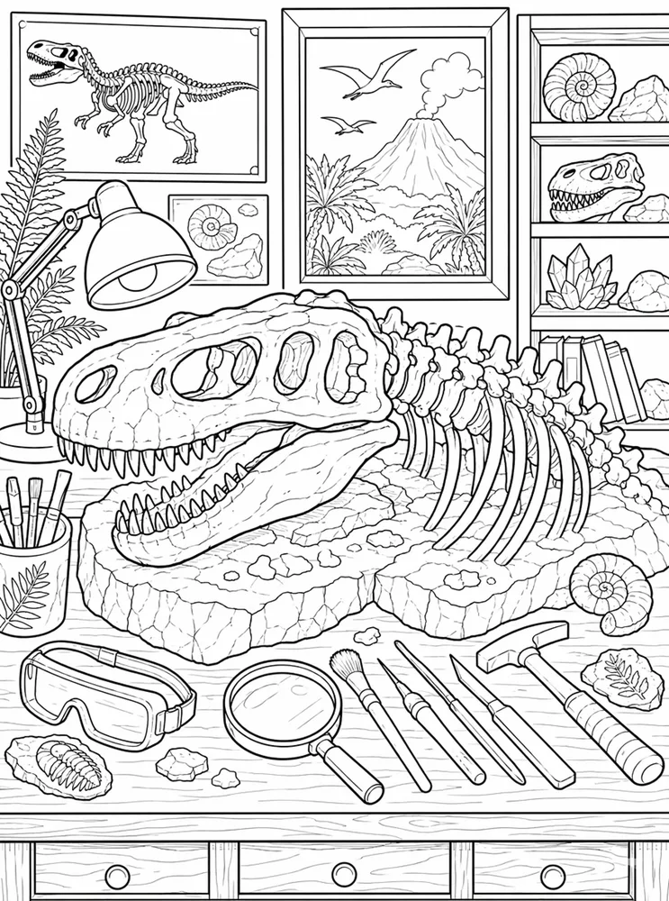 Dinosaur Fossil Paleontology Table coloring page