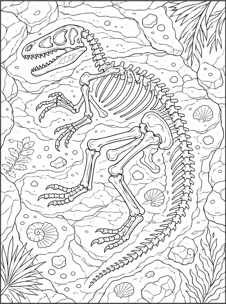 Dinosaur Fossil Rock Layer Bones coloring page