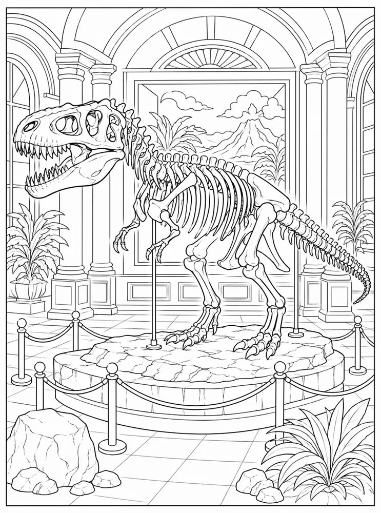Dinosaur Fossil Skeleton Display coloring page