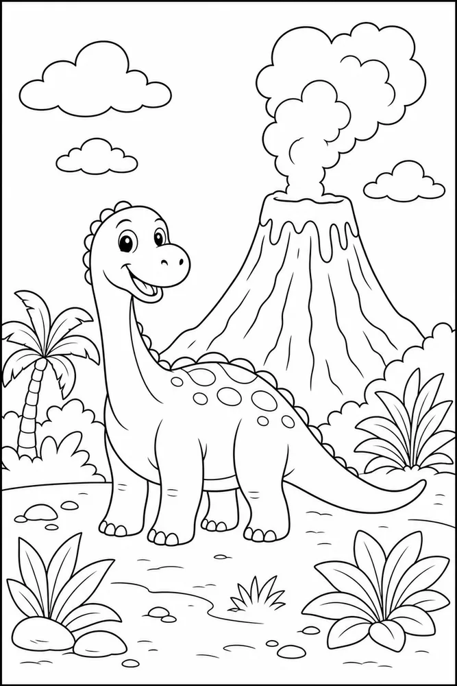Dinosaur Friendly Volcano coloring page