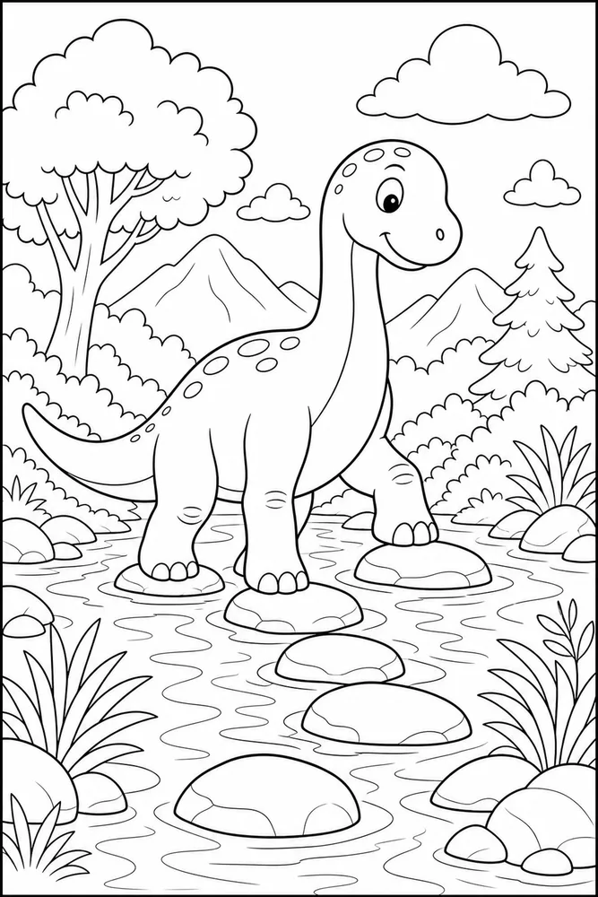 Dinosaur River Crossing coloring page