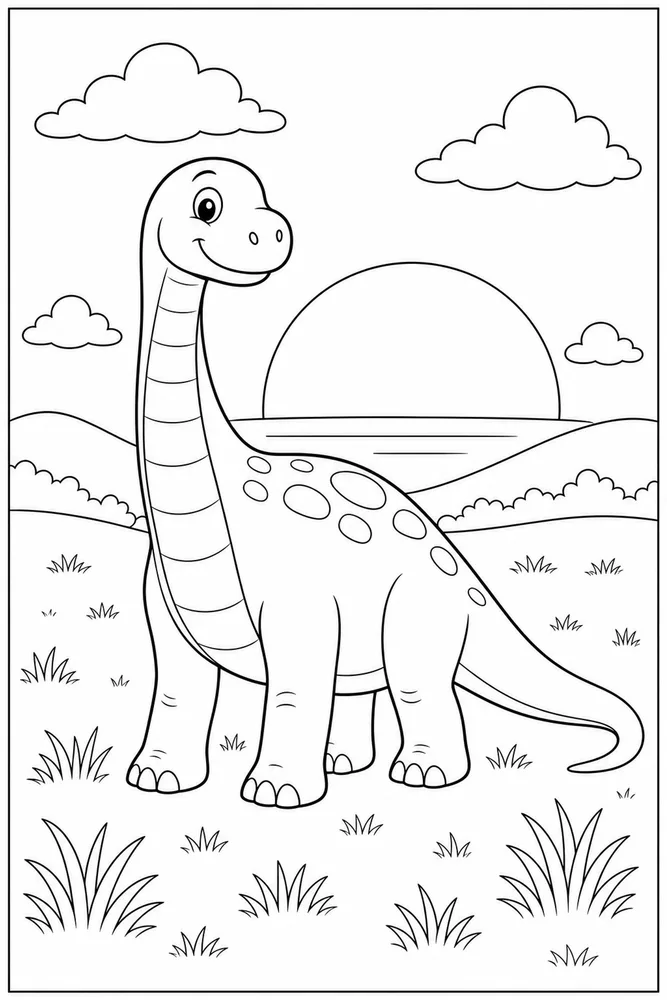 Dinosaur Sunset Meadow coloring page
