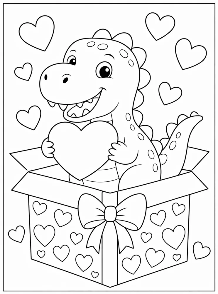 Dinosaur Valentine Gift Box coloring page