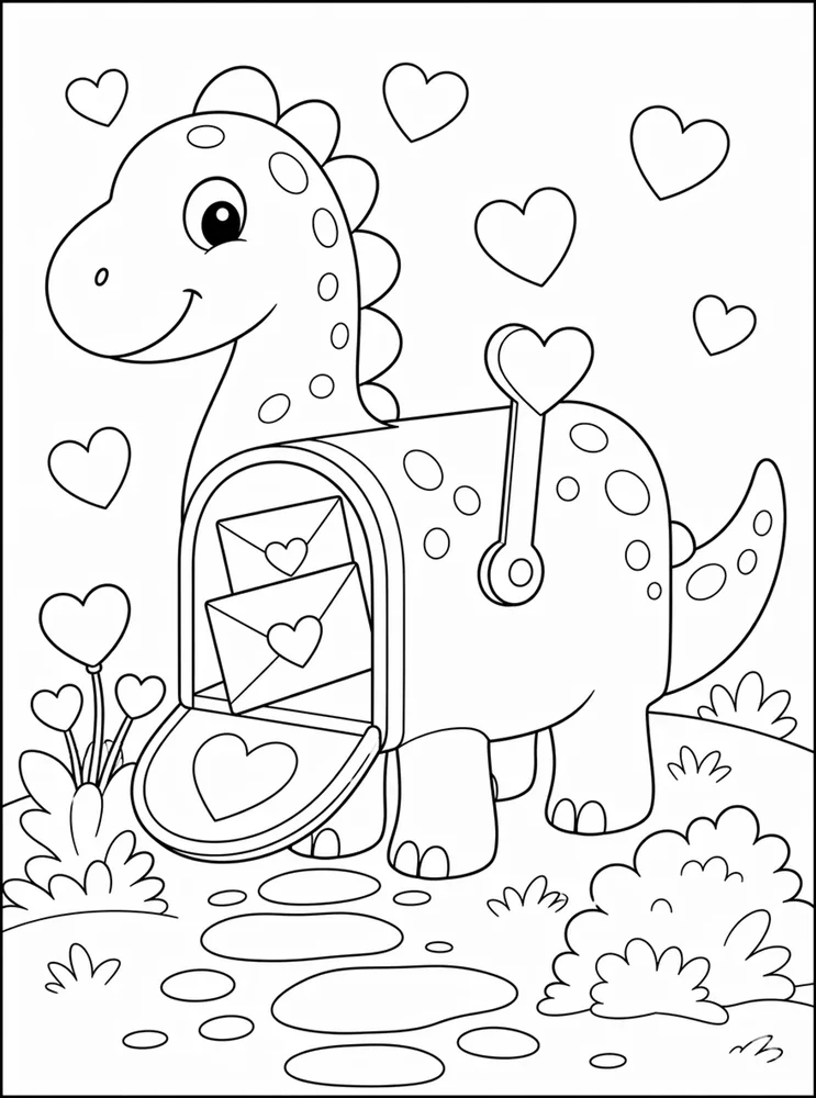 Dinosaur Valentine Mailbox No Text coloring page