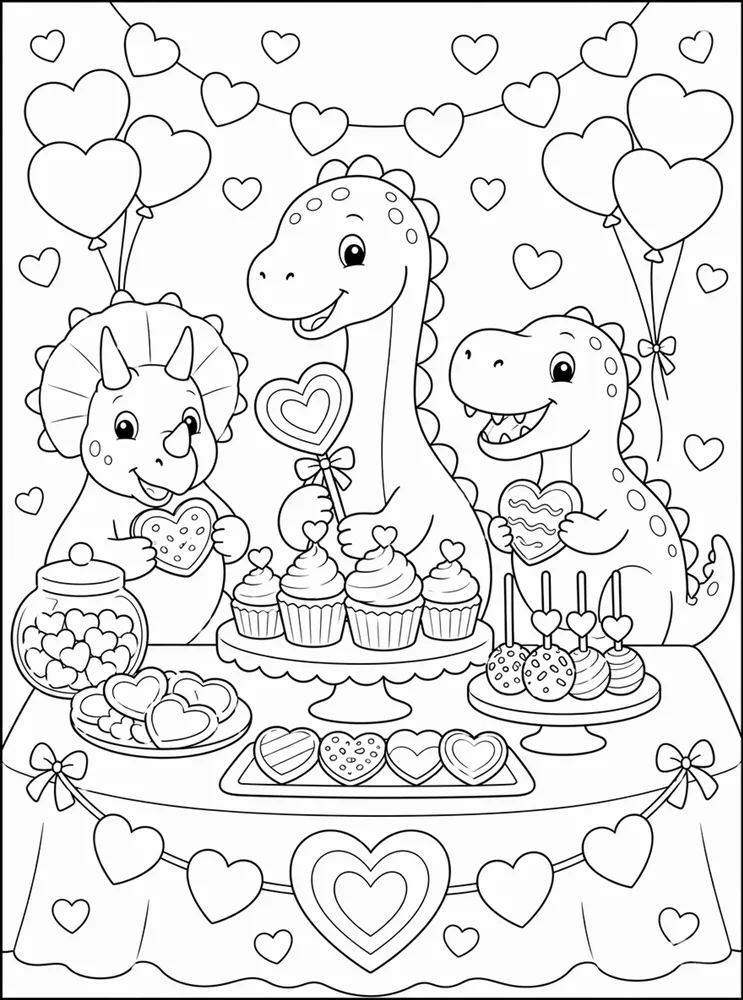 Dinosaur Valentine Sweet Treat Table coloring page