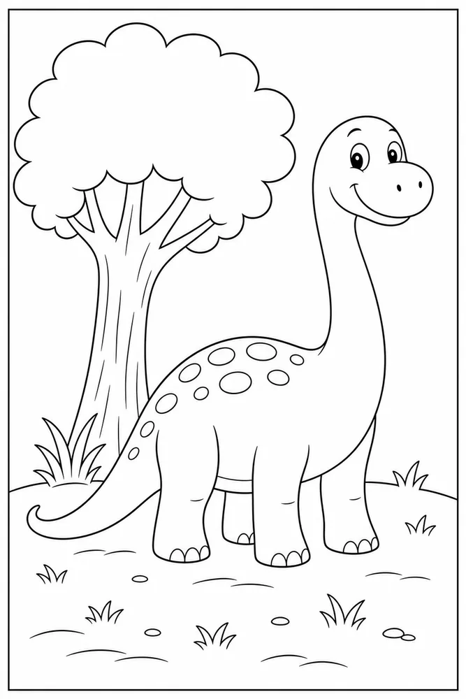 Easy Dinosaur Basic Tree Scene coloring page