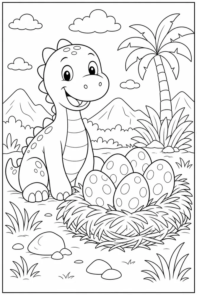 Easy Dinosaur Big Egg Nest coloring page
