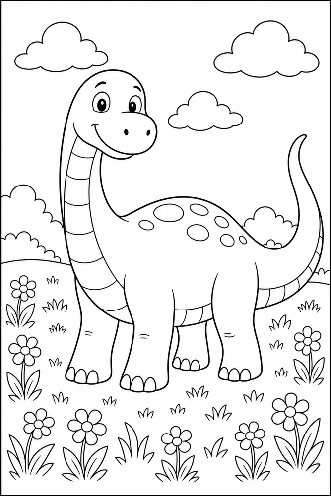 Easy Dinosaur Cloudy Meadow coloring page