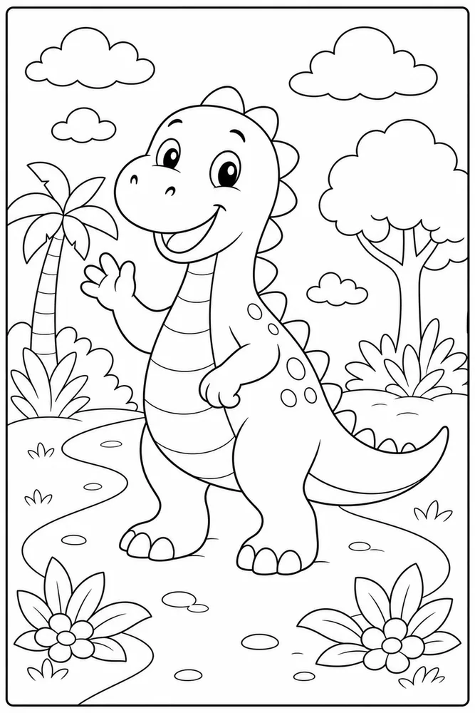 Easy Dinosaur Friendly Path coloring page
