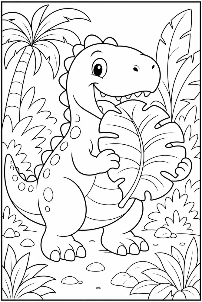 Easy Dinosaur Large Leaf Snack coloring page