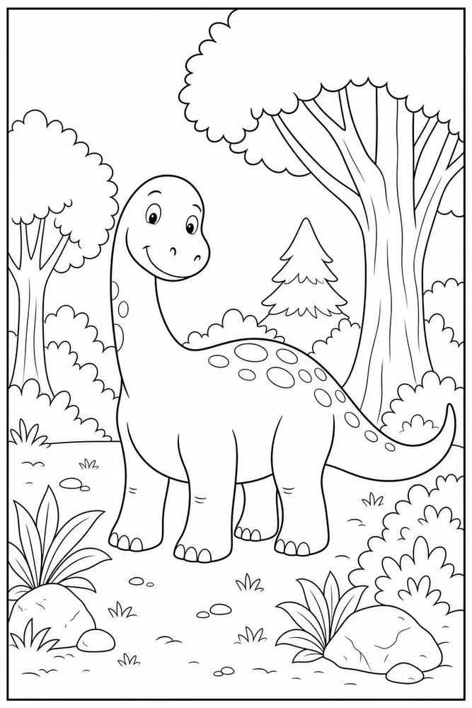 Easy Dinosaur Outline Forest coloring page