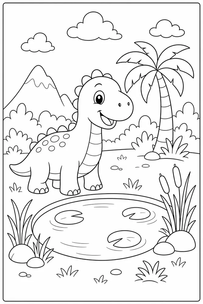 Easy Dinosaur Round Pond coloring page