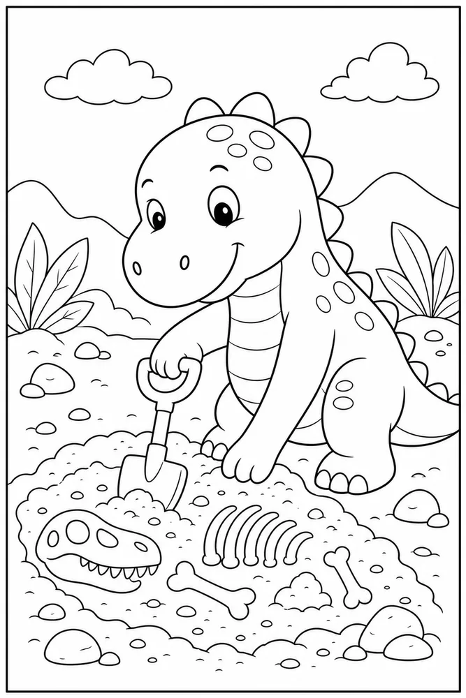 Easy Dinosaur Simple Bones Dig coloring page