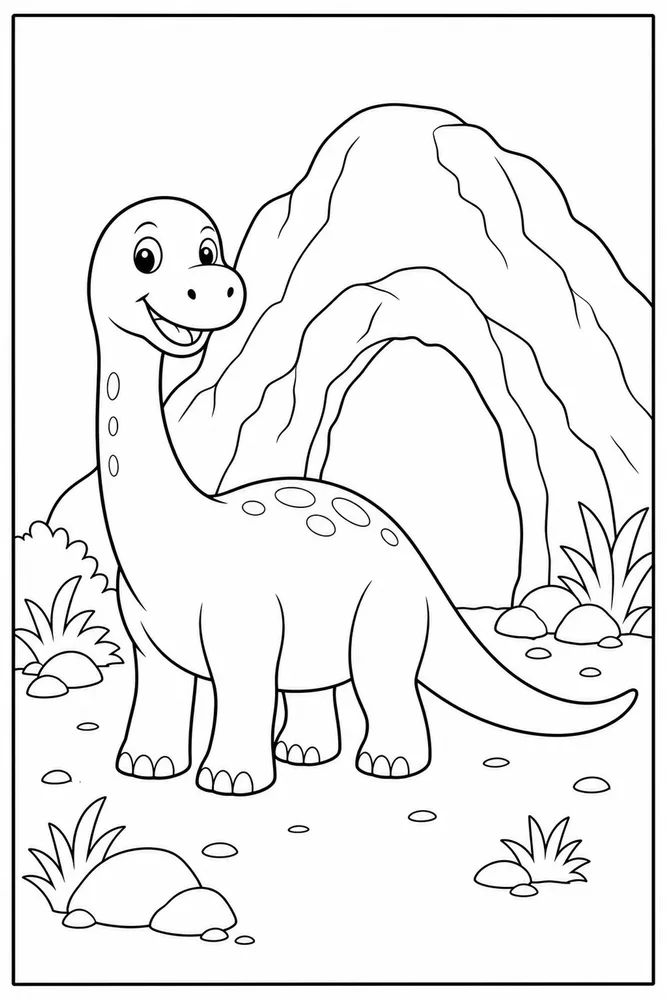 Easy Dinosaur Simple Cave coloring page