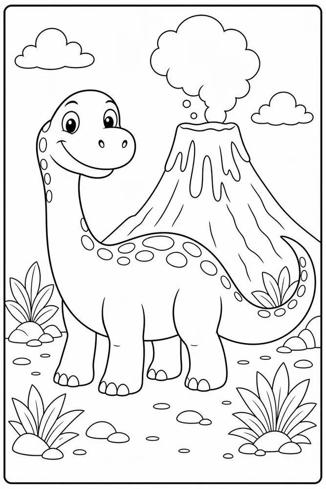 Easy Dinosaur Simple Volcano coloring page