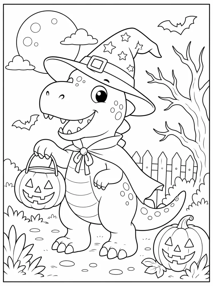 Halloween Dinosaur Friendly Costume coloring page