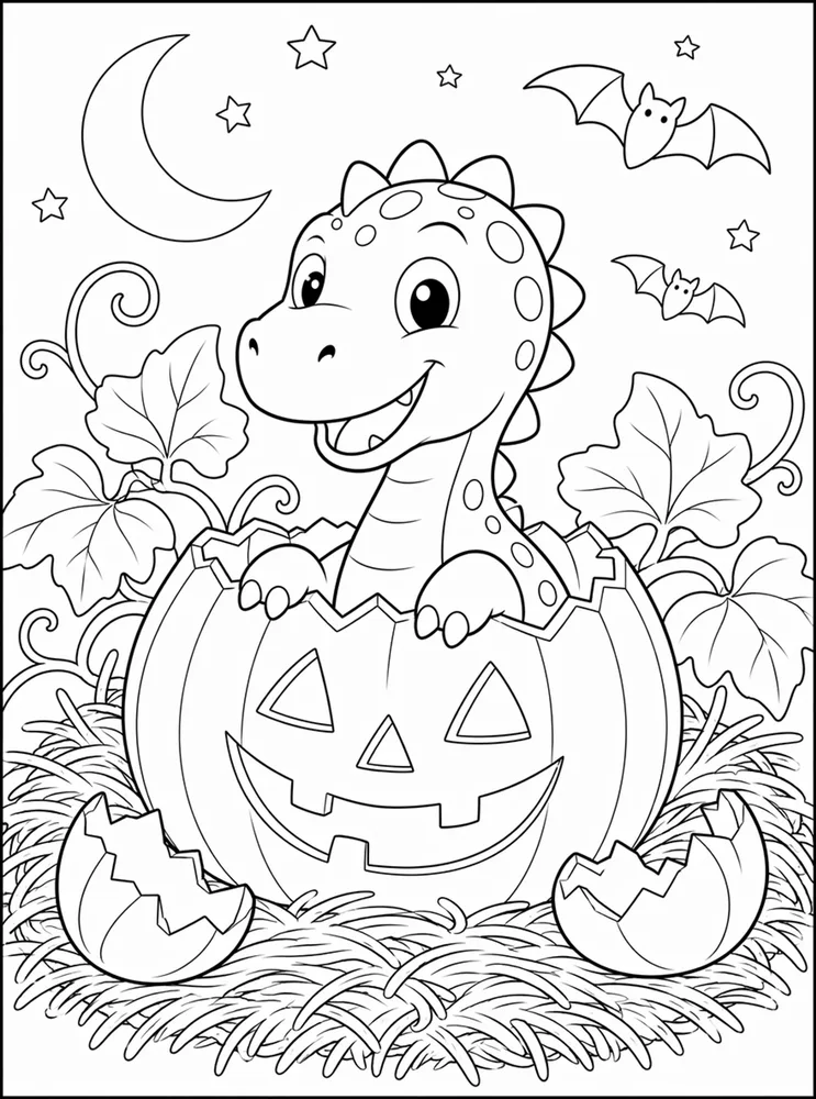 Halloween Dinosaur Pumpkin Nest coloring page