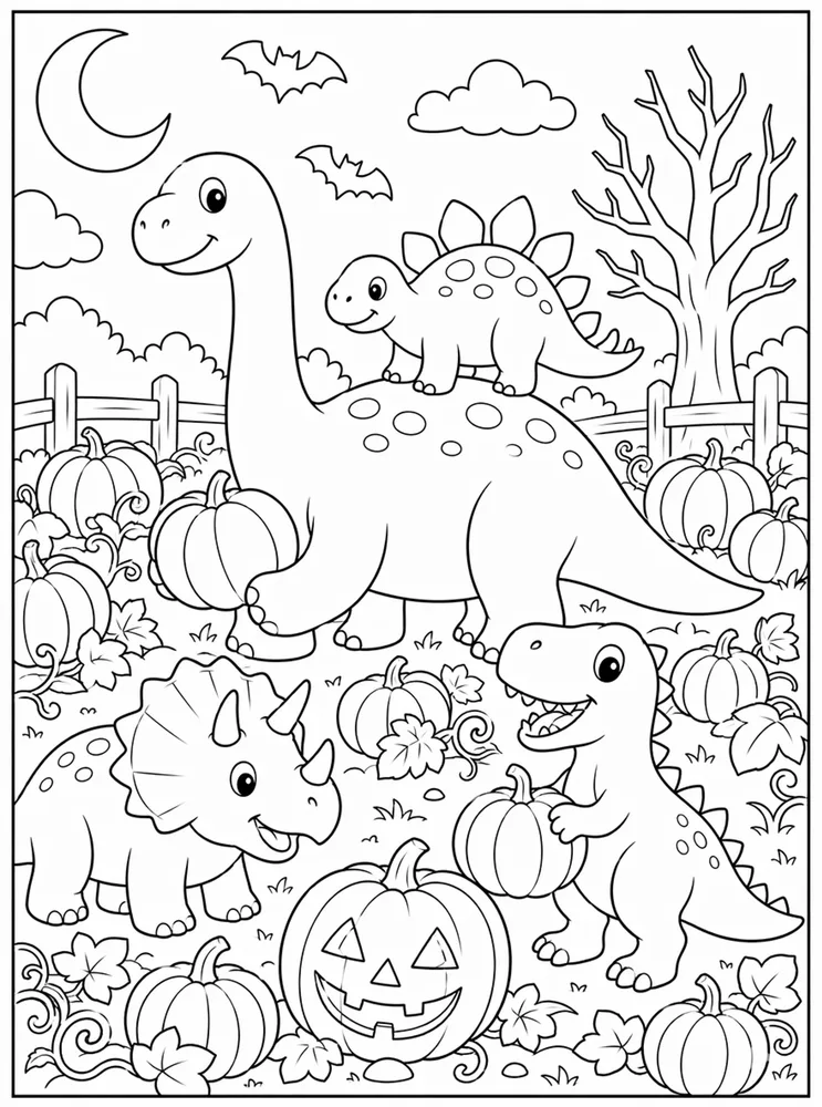 Halloween Dinosaur Coloring Pages preview: Halloween Dinosaur Pumpkin Patch coloring page