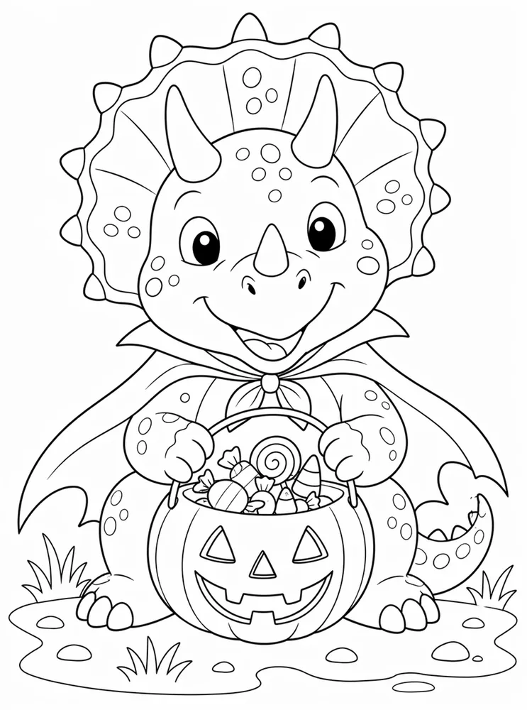 Halloween Dinosaur Treat Bucket No Text coloring page