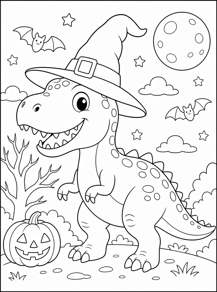 Halloween Dinosaur Witch Hat No Logo coloring page