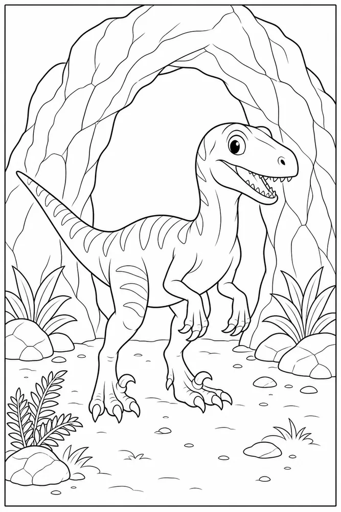 Raptor Dinosaur Cave Entrance coloring page