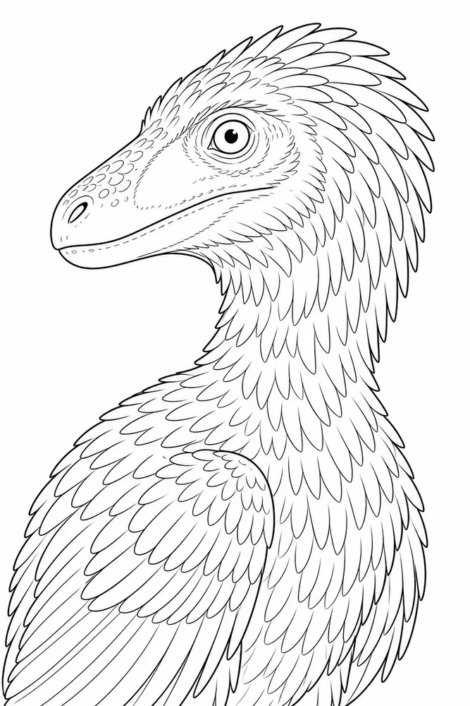 Raptor Dinosaur Feathered Portrait coloring page