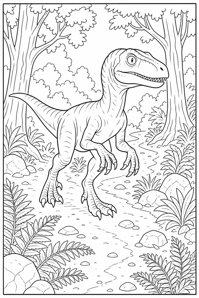 Raptor Dinosaur Forest Trail coloring page