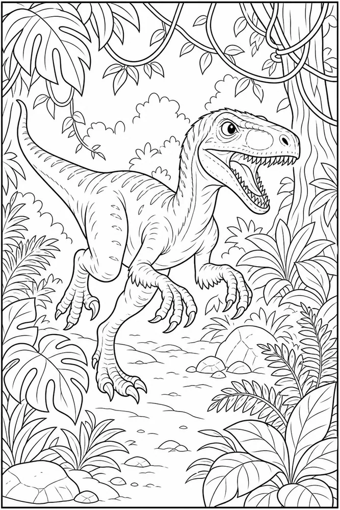 Raptor Dinosaur Coloring Pages preview: Raptor Dinosaur Jungle Run coloring page