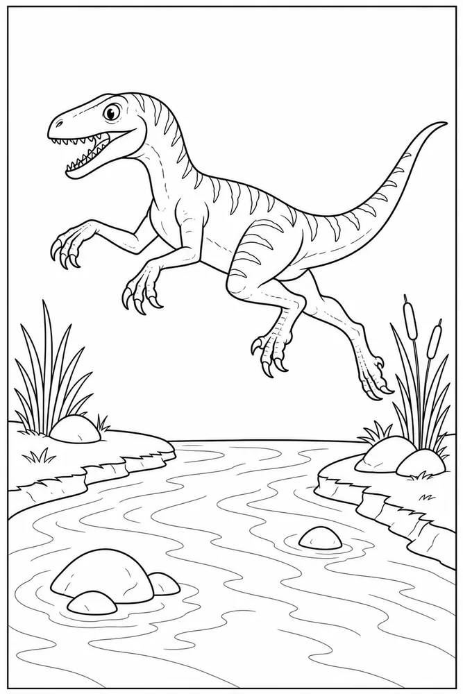 Raptor Dinosaur River Jump coloring page