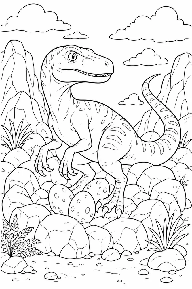 Raptor Dinosaur Rocky Nest coloring page