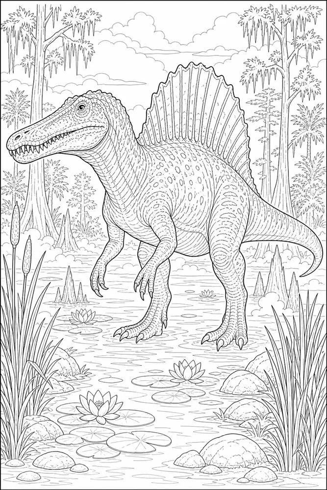 Realistic Dinosaur Ancient Swamp coloring page