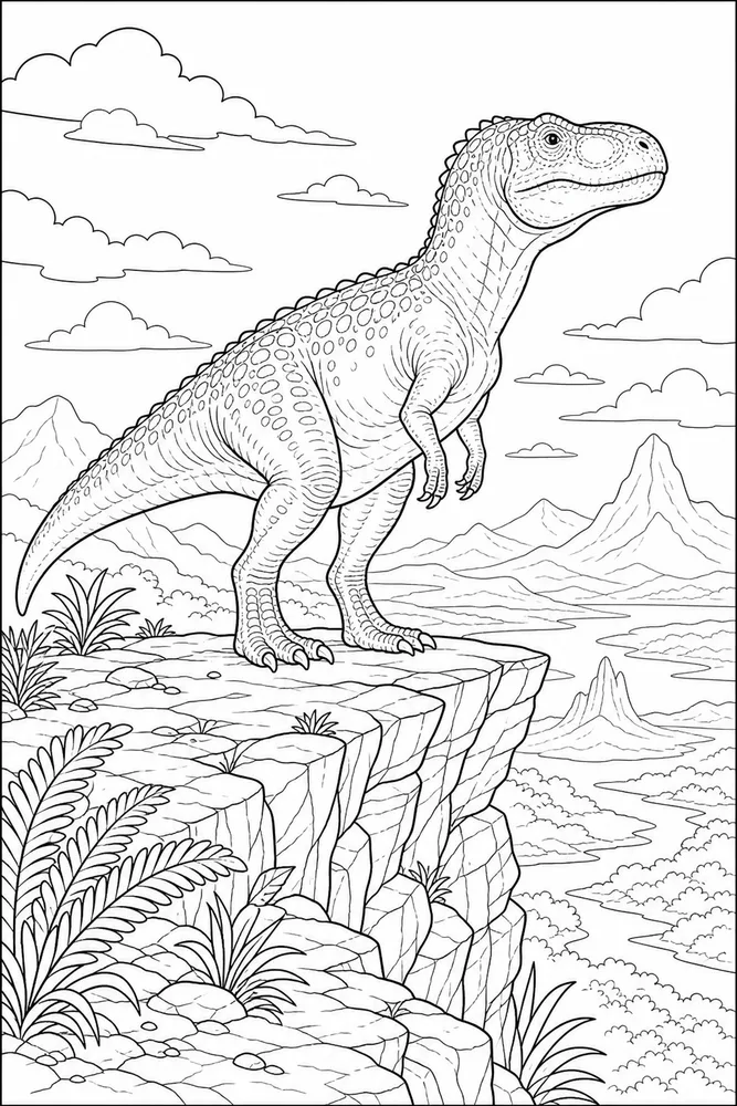 Realistic Dinosaur Cliff Overlook coloring page