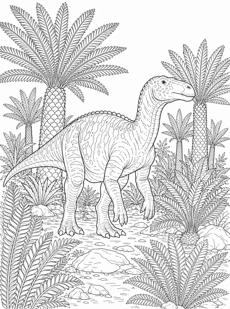 Realistic Dinosaur Cycad Grove coloring page