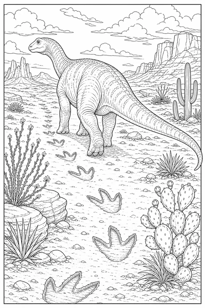 Realistic Dinosaur Desert Trackway coloring page