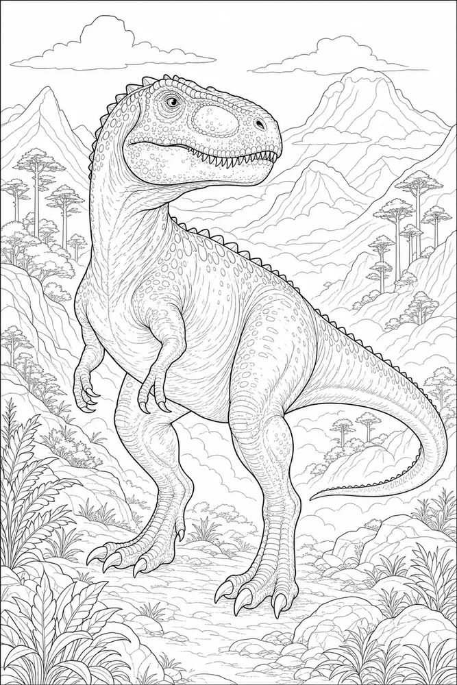 Realistic Dinosaur Misty Valley coloring page