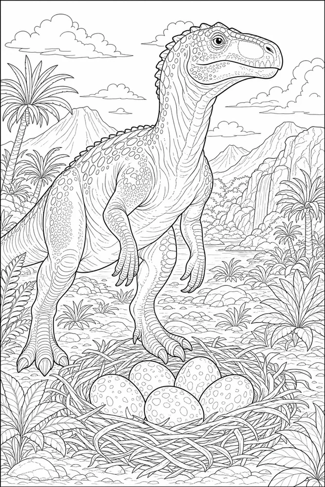 Realistic Dinosaur Nest Guard coloring page