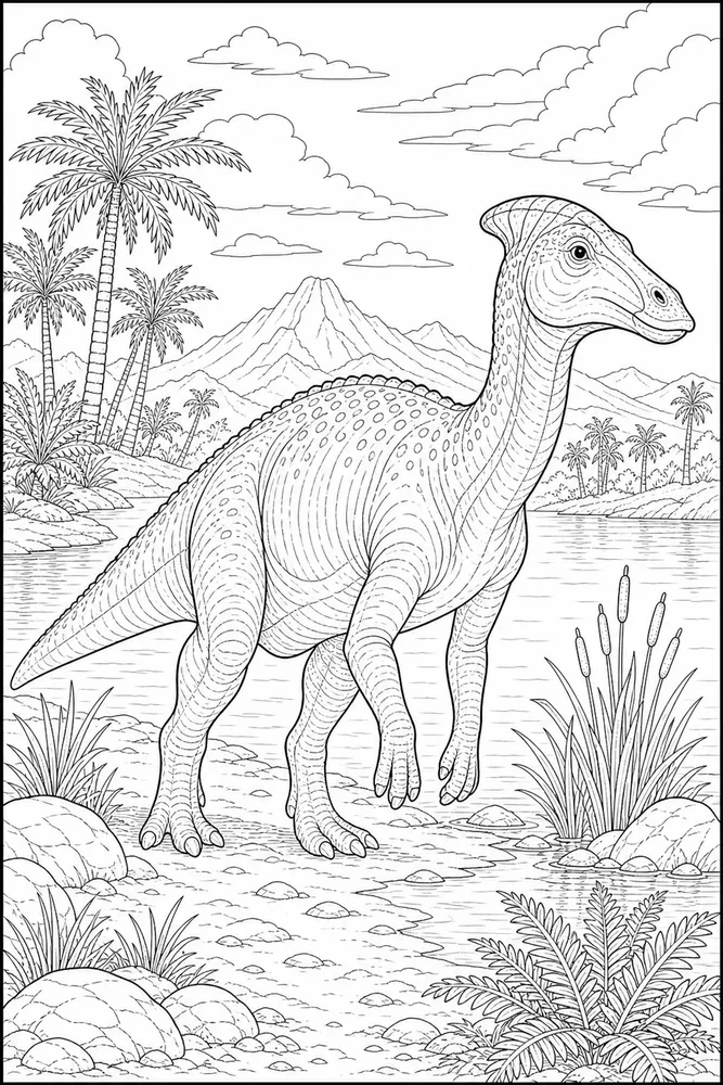 Realistic Dinosaur Prehistoric Lake coloring page