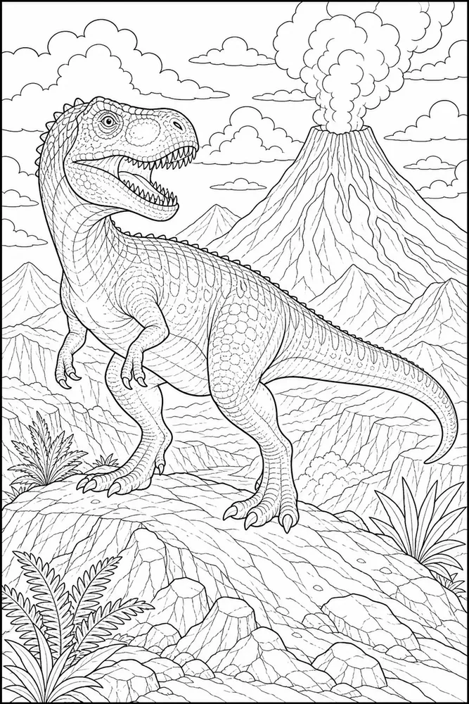 Realistic Dinosaur Volcano Ridge coloring page