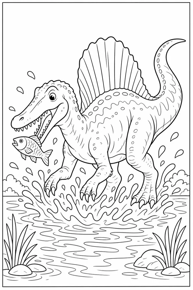 Spinosaurus Dinosaur Fish Splash coloring page