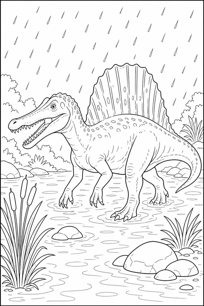 Spinosaurus Dinosaur Rainy River coloring page