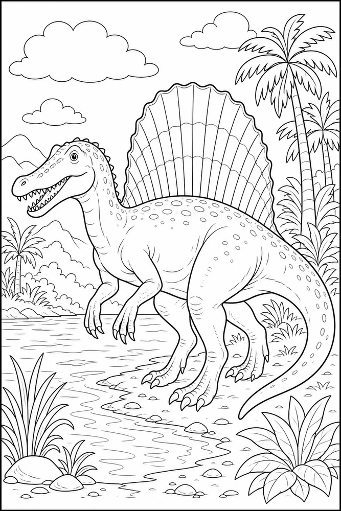 Spinosaurus Dinosaur Coloring Pages preview: Spinosaurus Dinosaur River Sail coloring page