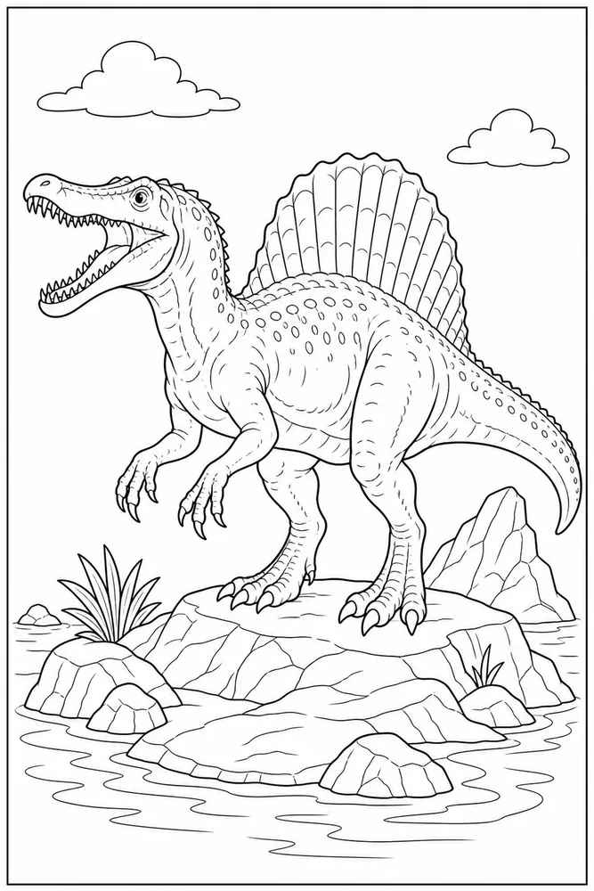 Spinosaurus Dinosaur Rocky Island coloring page