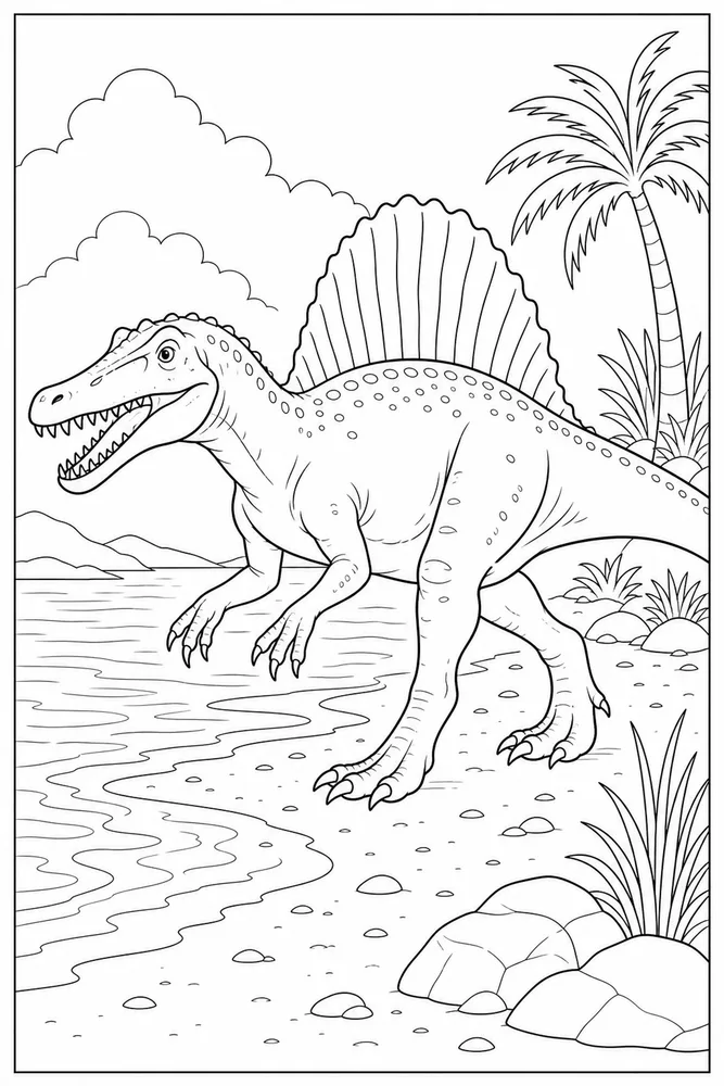 Spinosaurus Dinosaur Shoreline Walk coloring page
