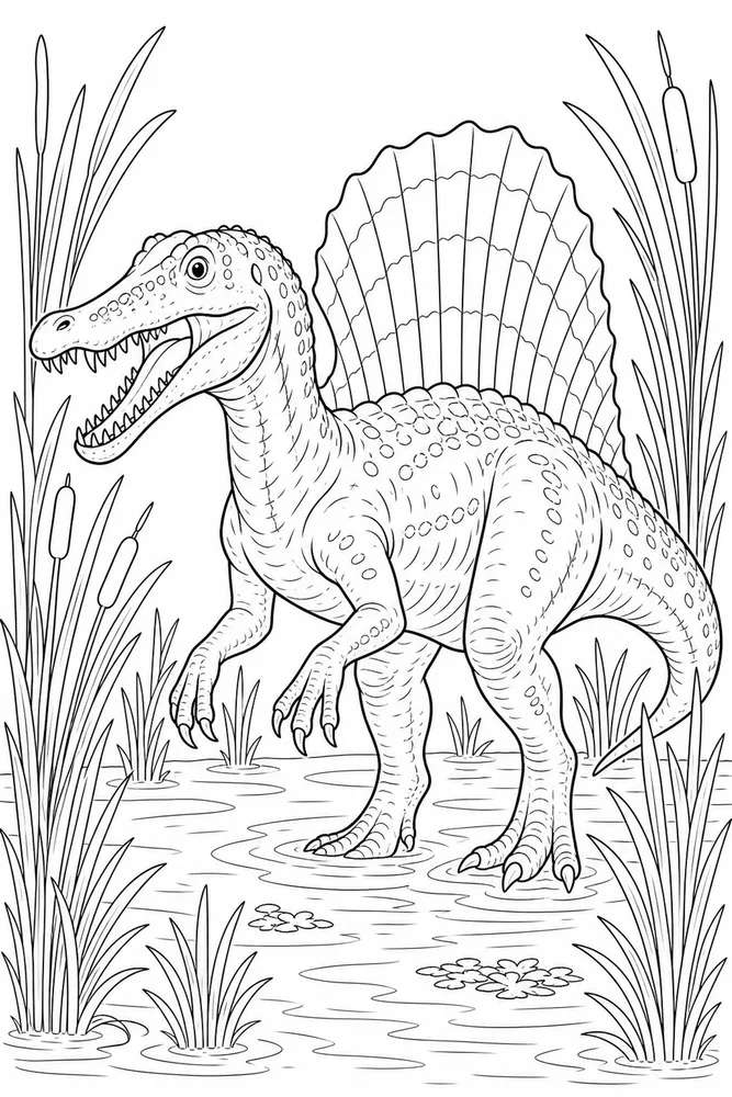 Spinosaurus Dinosaur Swamp Reeds coloring page