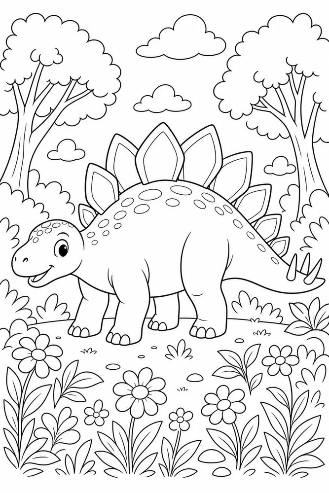 Stegosaurus Dinosaur Flower Clearing coloring page
