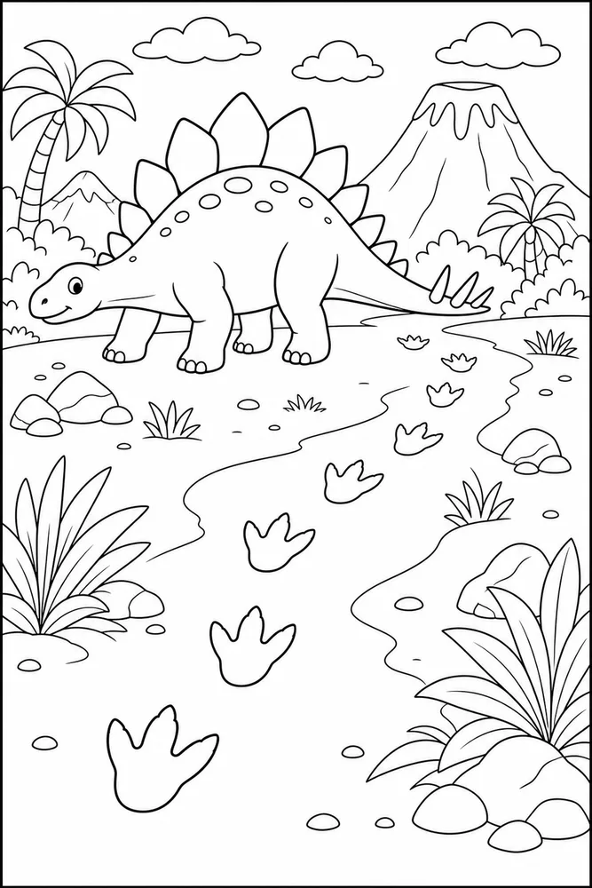 Stegosaurus Dinosaur Footprint Path coloring page