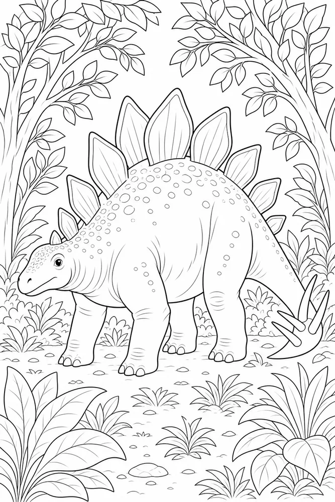 Stegosaurus Dinosaur Leafy Grove coloring page