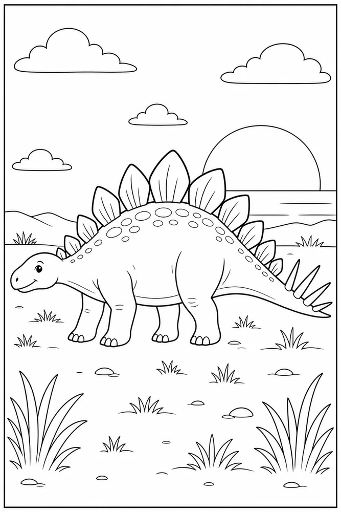 Stegosaurus Dinosaur Sunset Plain coloring page