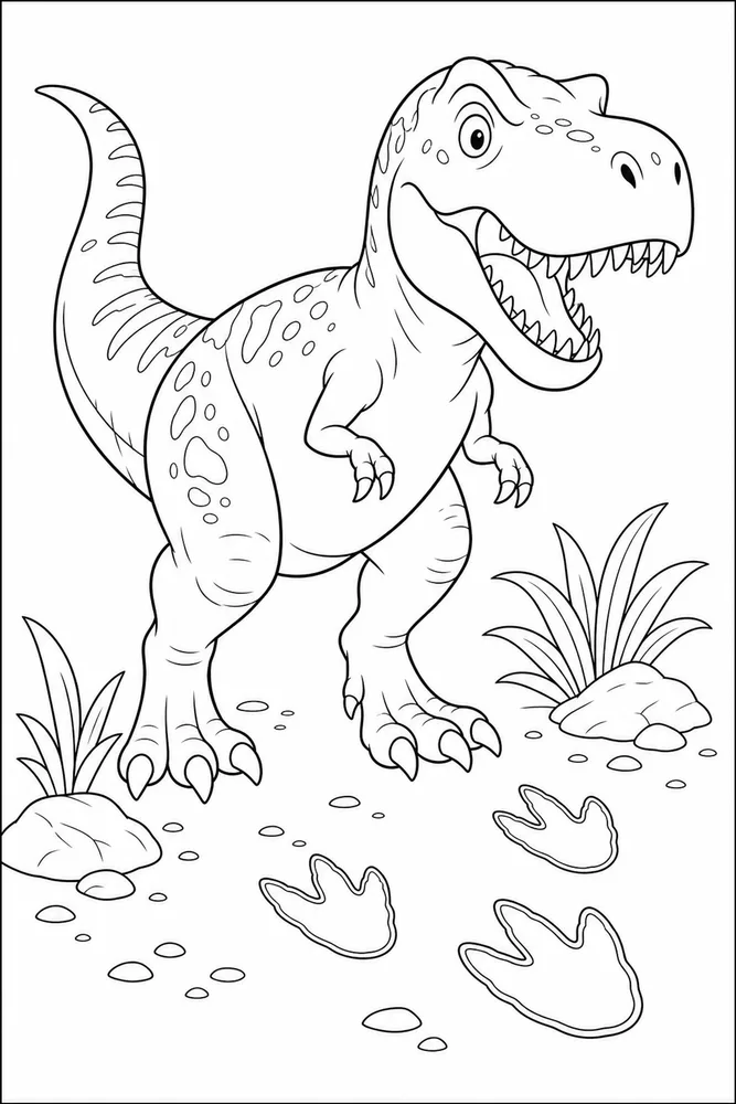 T Rex Dinosaur Tracks coloring page