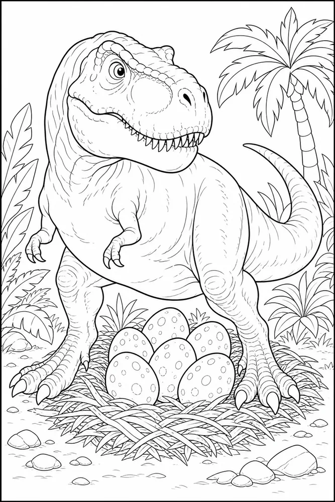 T Rex Dinosaur Egg Nest Guard coloring page